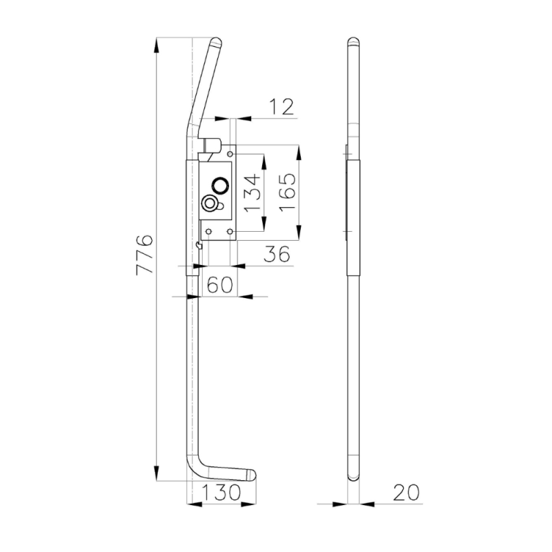 Wewnętrzna prawa dźwignia do drzwi przesuwnych MTH