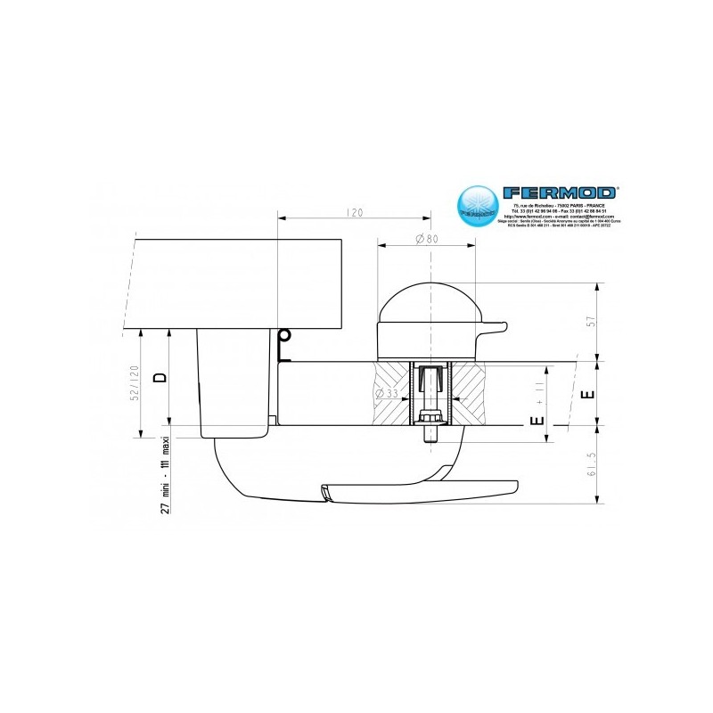Zamek do drzwi chłodniczych Fermod 521 na zakres 112-128mm